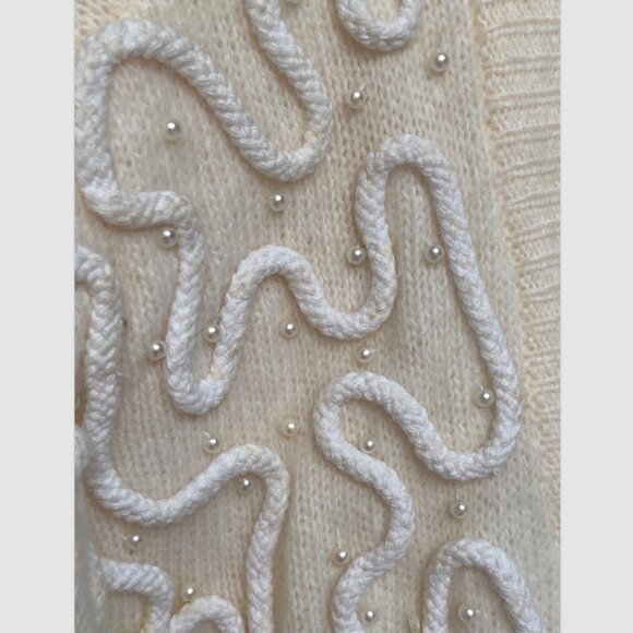VTG Princess Boutiques 80s Off White Pearl Piping SOFT Lambs Wool Sweater Size M - Picture 5 of 5